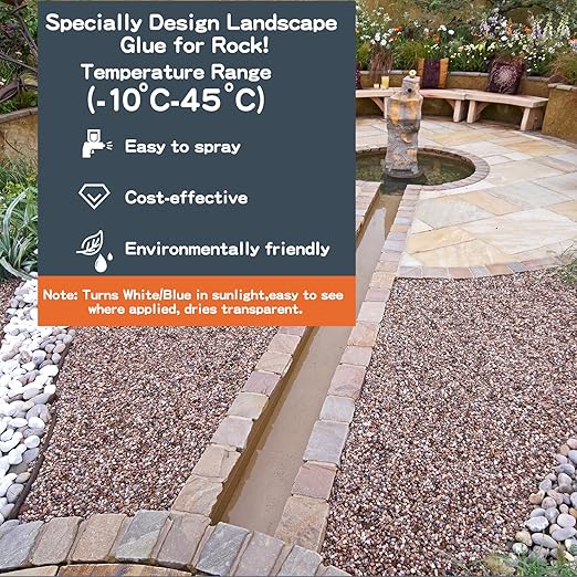 Rock Glue, 1Gallon Mulch Glue for Landscaping, Fast-Dry Strong Pea Gravel Stabilizer Landscape, Non-Toxic Long-Lasting Dries-Clear Strong Pea Gravel Binder for Pebble, Pine Straw for Outdoor Gardens