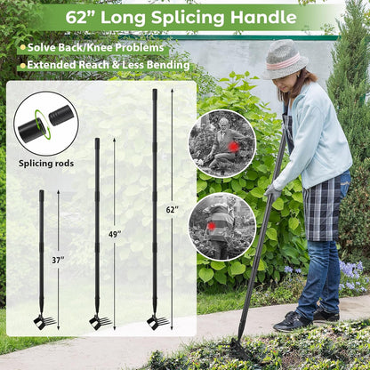 Garden Hoe,2 in 1 Heavy Duty Stirrup Hoe and Cultivator Gardening Tool Set with 62 inch Long Handle,Lightweight Hula Hoes Weeding Rake for Fast Weeds Grass Removal,Cultivating, Loosen Soil, Sharp Edge