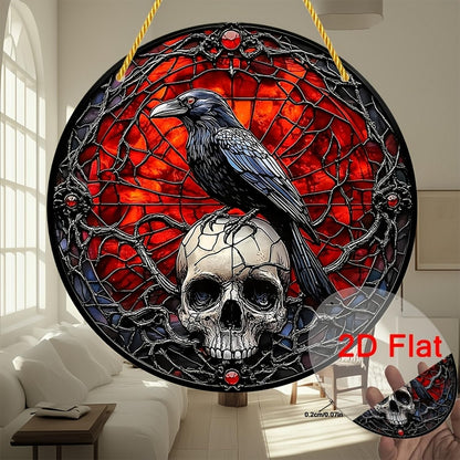 Halloween Sun Catchers Indoor Window Raven Skull Goth Window Decoration Black Goth Acrylic Decoration Black Red with Chain for Home Garden Housewarming Ornaments Gifts for Women Friend Party 7.87 Inch