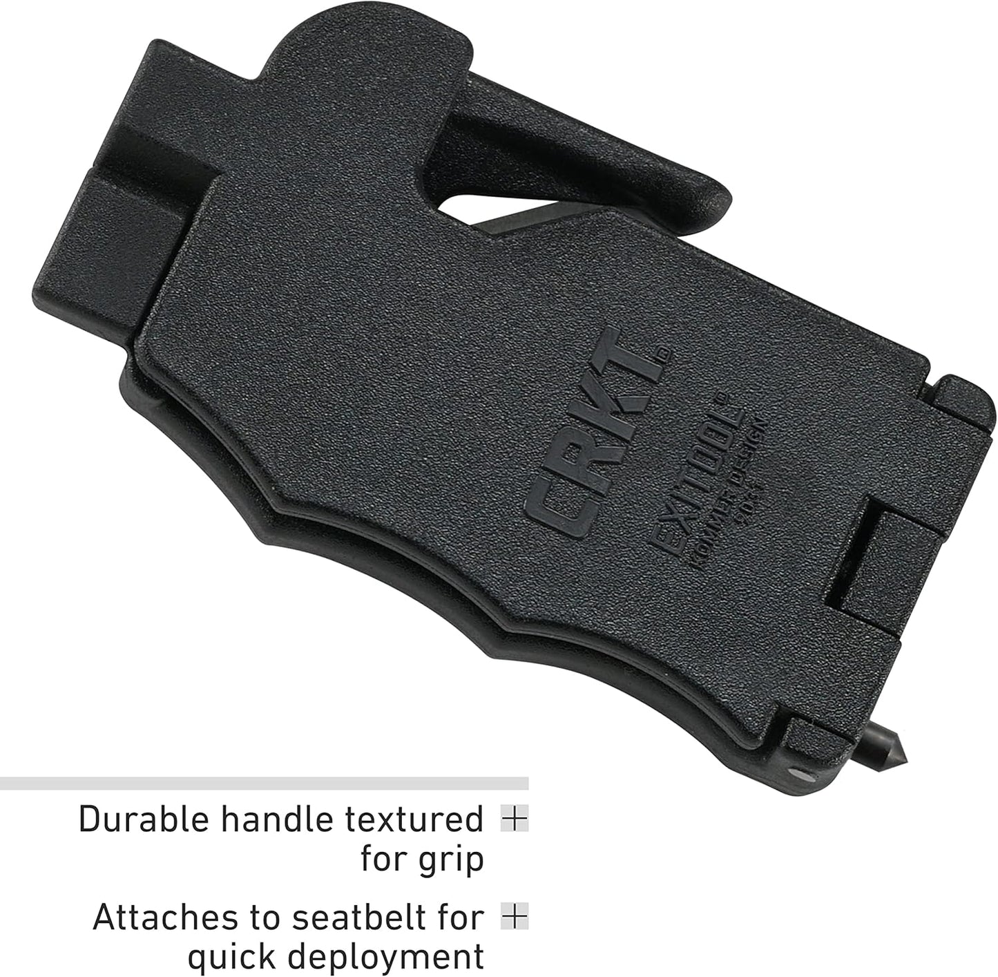 CRKT Exitool Emergency Multitool: Automotive Safety, Seat Belt Strap Cutter, Steel Window & Glass Breaker, Clips to Seat Belt 9031