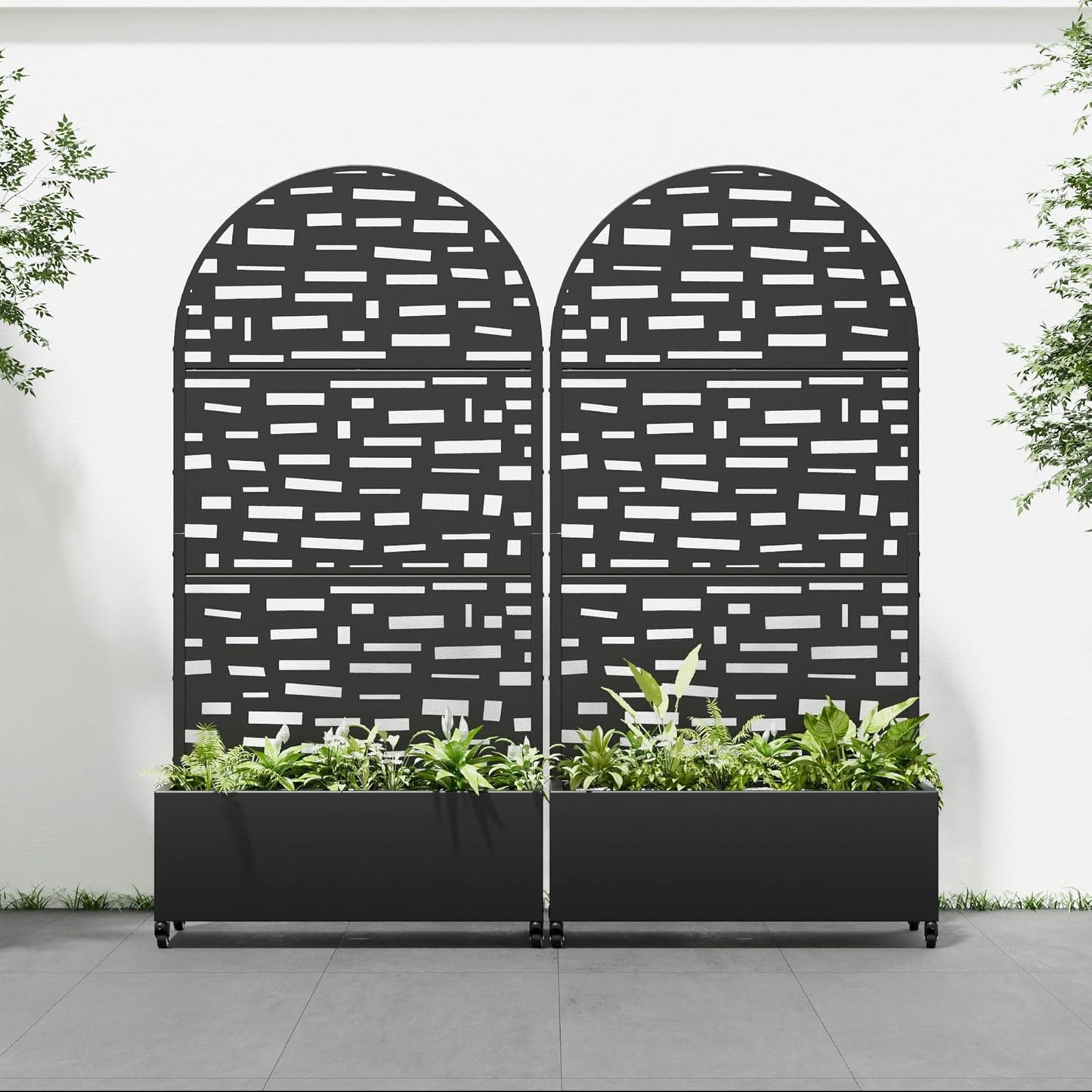 Casaphoria 72"x35" Metal Raised Garden Bed with Trellis(2 Pack), Outdoor Planter Box with Wheels & Drainage Holes for Climbing Plants, Flowers, Elevated Garden Kit, Black-Gerald-Arched