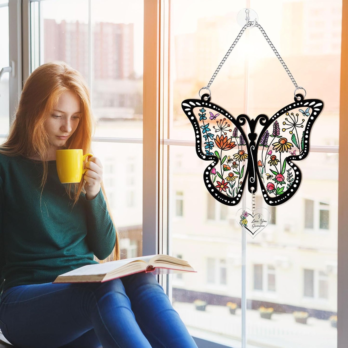 Macorner Gifts for Grandma Acrylic Window Hanging Suncatcher Butterfly, Birthday I Love You, for Nana From Kids Grandkids, Home Decor