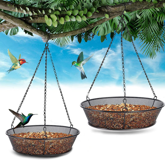 Bird Feeder, Hanging Bird Feeders for Outdoors Metal Mesh Birdfeeder Tray