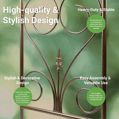 Metal Garden Arbor, 104.3” Tall Wrought Iron Archway for Climbing Plants & Flowers, British-Style Garden Trellis (Copper)