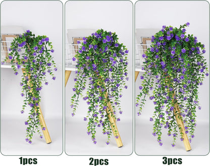 RECUTMS Vine Plant Fake Ferns Plants Large Faux Artificial Hanging Plants Wall Plants Artificial Hanging Plants Outdoors Fake Hanging Plant Greenery Vine for Outdoor Plants Decor 3 Pcs(Purple)