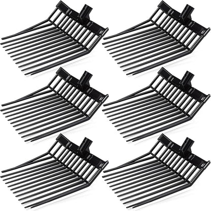 Lasnten 6 Pack Manure Fork Replacement Heads 12 Tines Heavy Duty Pitchfork Heads with Screws & Nuts Durable Horse Manure Rake for Picking up Grass Hay Animal Waste(Black)