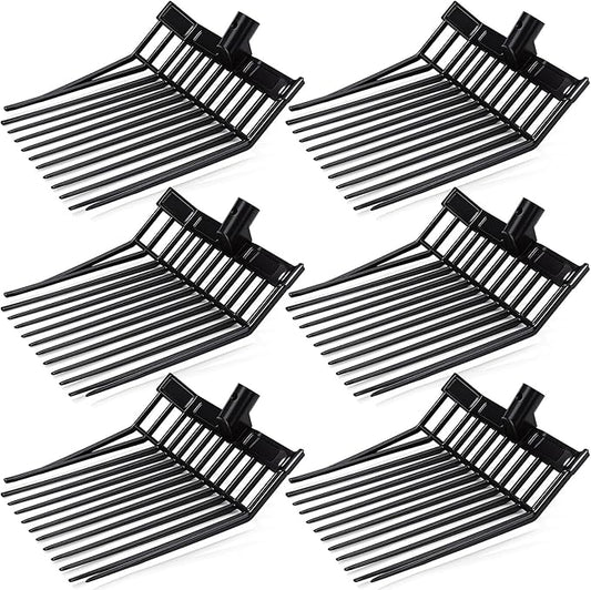 Lasnten 6 Pack Manure Fork Replacement Heads 12 Tines Heavy Duty Pitchfork Heads with Screws & Nuts Durable Horse Manure Rake for Picking up Grass Hay Animal Waste(Black)