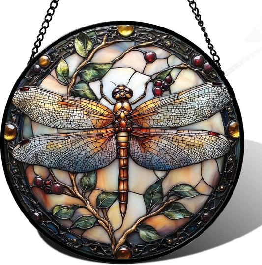 Stained Glass Window Hanging - Dragonfly Plant Suncatcher Ready to Hang Window Doors Home