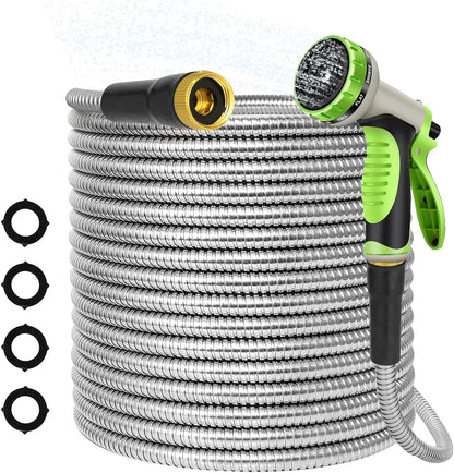 50FT Water Hose,Lightweight, Puncture & Rust Proof Heavy Duty Stainless Steel Metal 50FT Garden hose for Yard, RV, Garden, Outdoor