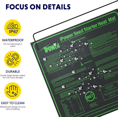 iPower Durable Seedling Heat Mat Warm 20" x 20" Hydroponic Heating Pad Waterproof for Seed Starting Greenhouse and Germination