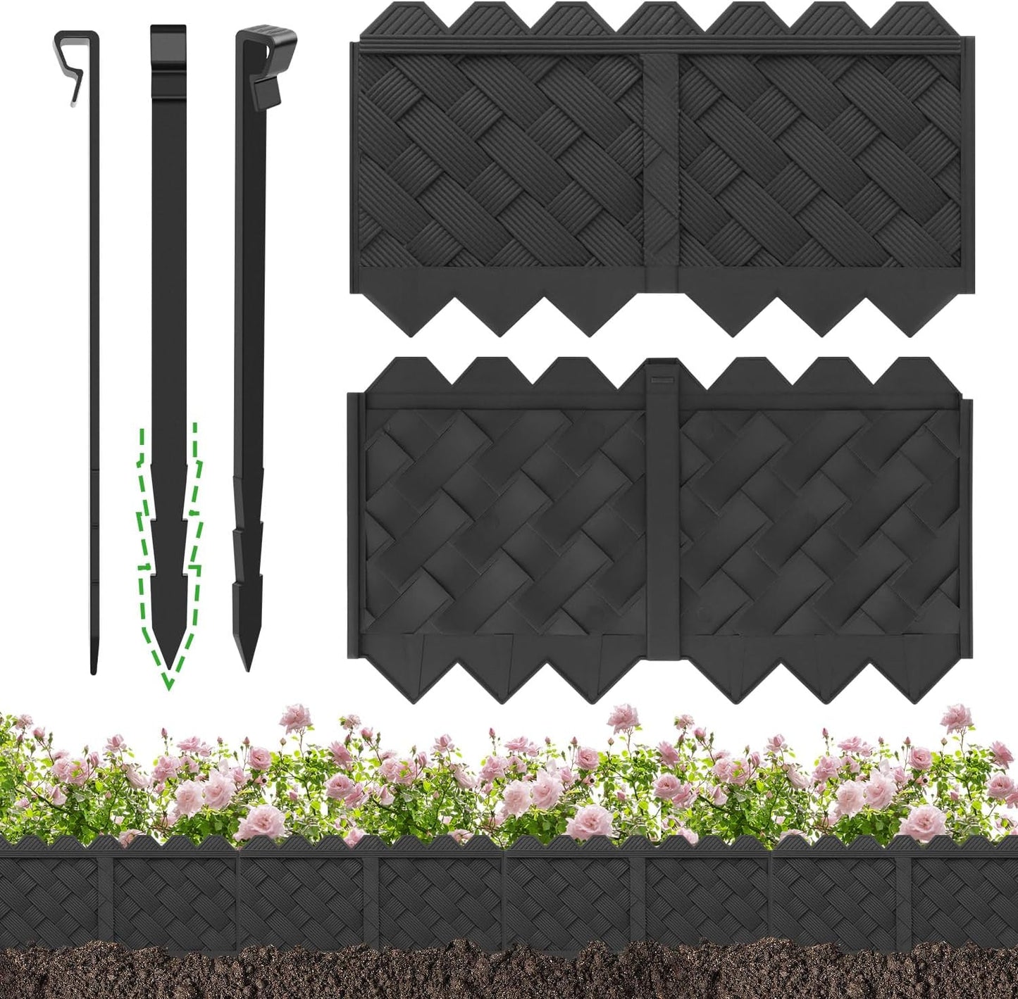BLACKVINE 20Pcs 20ft (5'' Exposed Height) Plastic Landscape Edging Border,Flowerbed Garden Border Edging for Landscaping,Flower Bed Lawn Yard Edging Borders,Garden Edger Border Divider - 3D Weaving