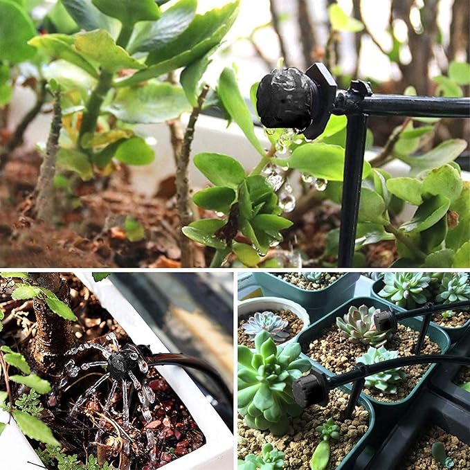 Axe Sickle 100 Pcs Adjustable Irrigation Drippers Sprinklers 1/4 Inch Emitter Dripper Micro Drip Irrigation Sprinklers for Watering System, Black.