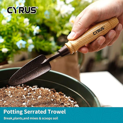 CYRUS Garden Tool Set,3 Piece Garden Shovel,Includes Hand Shovel, Transplanting Shovel and Hand Rake with Ash Wood Handle for Planting, Weeding, Maintaining Lawns and Gardens