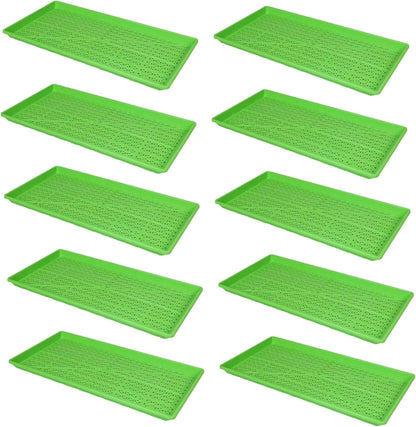 SUNPACK 10" x 20" Heavy Duty Mesh Plastic Seed Starting Tray, Green, 1" (Pack of 10) - Ensures Water Drainage and Aeration, Perfect for Greenhouses or Indoor Gardening