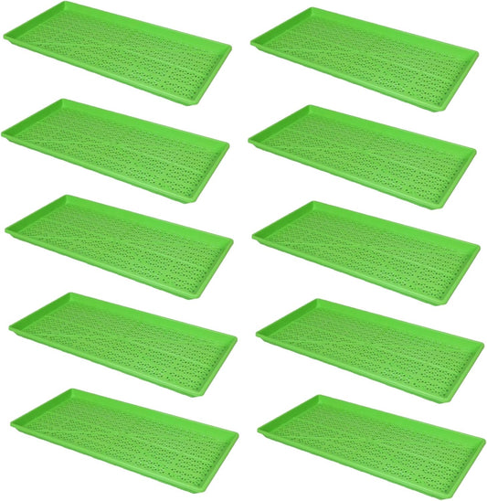 SUNPACK 10" x 20" Heavy Duty Mesh Plastic Seed Starting Tray, Green, 1" (Pack of 10) - Ensures Water Drainage and Aeration, Perfect for Greenhouses or Indoor Gardening