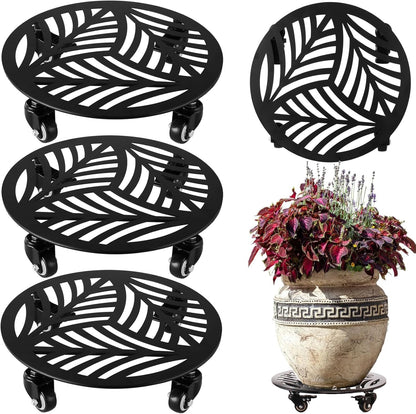 3 Packs Large Metal Plant Caddy with Wheels 13 Inches Heavy-duty Wrought Iron Rolling Plant Stands with Casters Indoor Outdoor Planter Roller Base Plant Movers Black, Strong Load Capacity