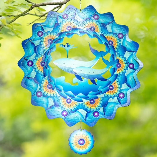3D Whale Wind Spinner for Yard Garden Outdoor 12Inch Wind Spinners Memorial Gift for Women Mom Grandma Wife, Garden Decor Metal Kinetic Yard Art Wind Sculptures