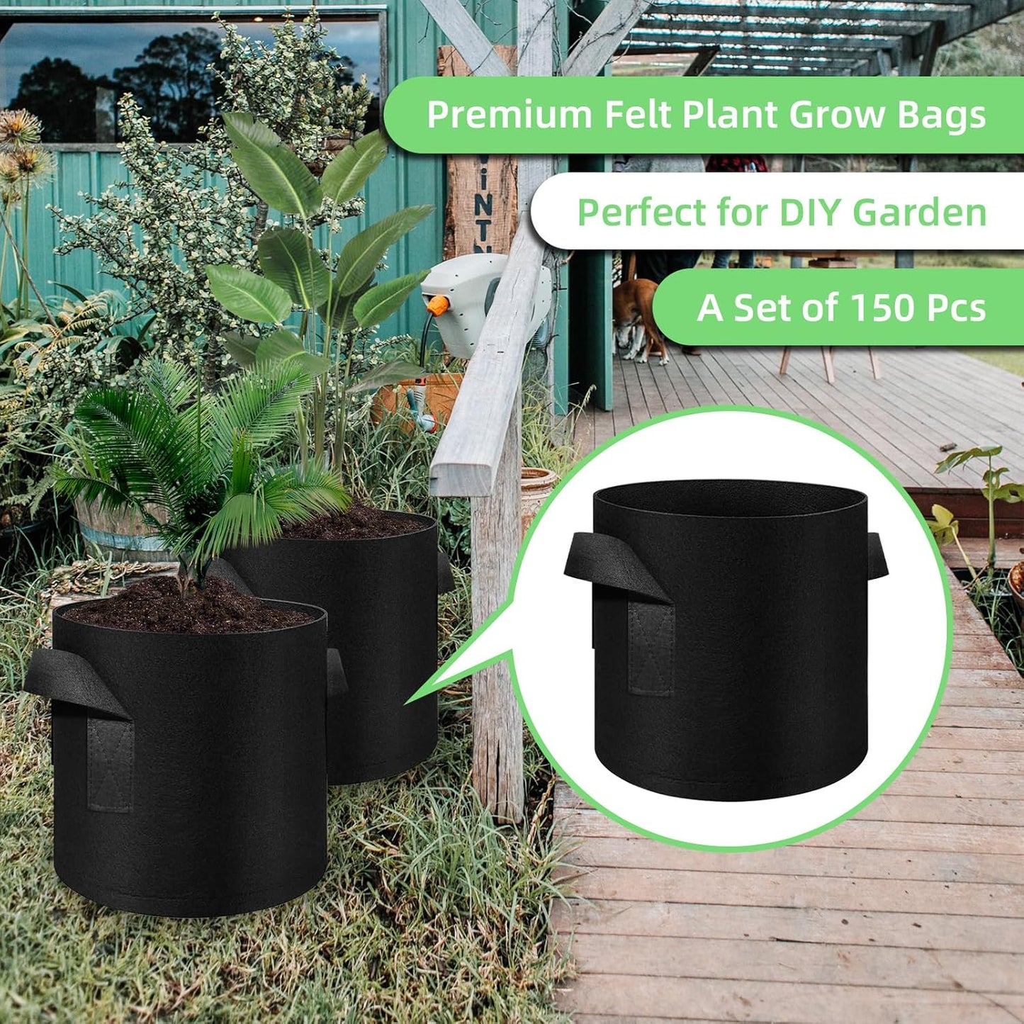 150 Pack 10 Gallon Grow Bags Garden Plant Grow Bag Aeration Fabric Pots with Handles Nonwoven Cloth Pots Planting Bags Garden Bags to Grow Vegetables Flowers Potatoes (10 Gal)