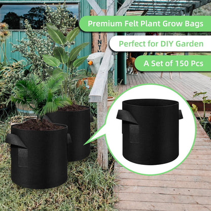 150 Pack 10 Gallon Grow Bags Garden Plant Grow Bag Aeration Fabric Pots with Handles Nonwoven Cloth Pots Planting Bags Garden Bags to Grow Vegetables Flowers Potatoes (10 Gal)