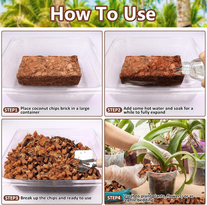 Legigo 4 Pack Coco Husk Chips- 4.4 LB 100% Organic Coconut Coir Chips Brick Potting Soil Mix with Low EC & PH Balance, Compressed Coconut Substrate Coco Chips Mulch Medium for Garden, Flowers, Plants
