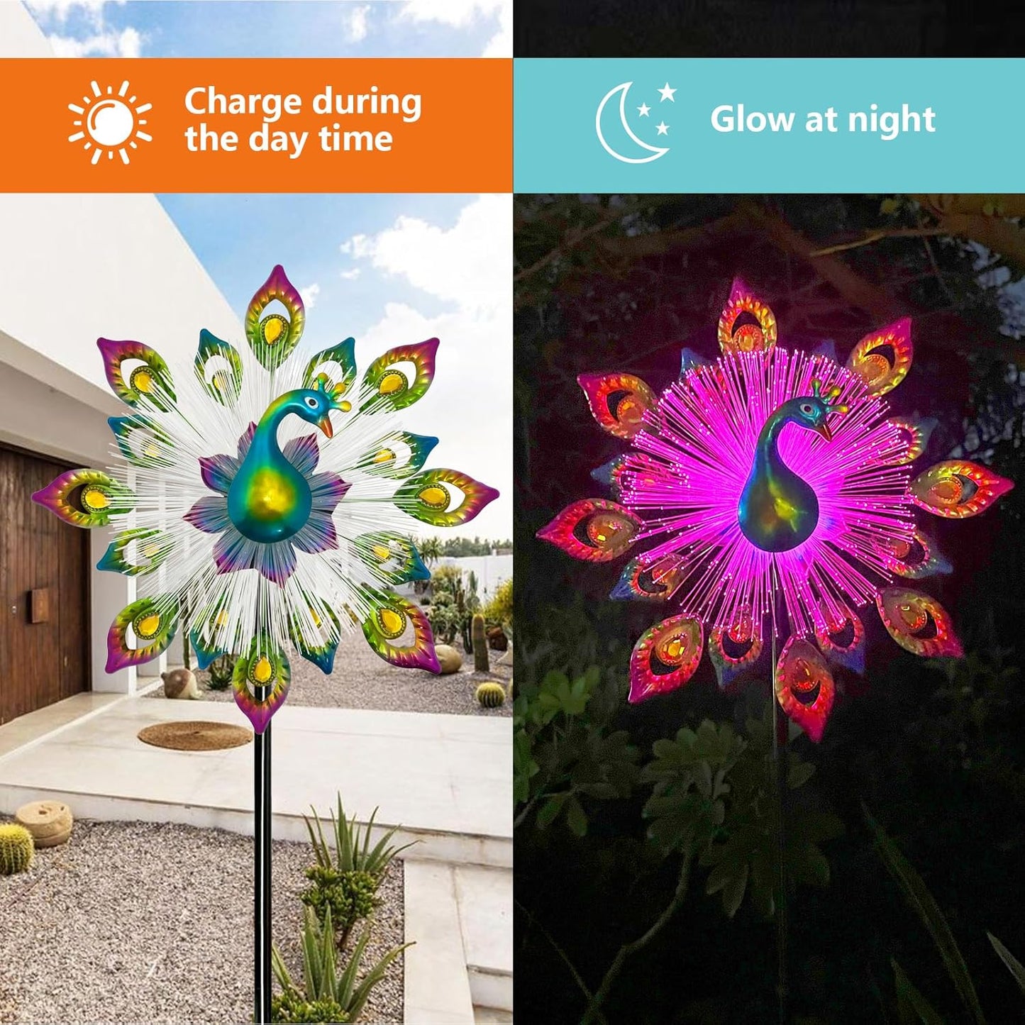 45" Peacock Garden Wind Spinners - Solar Metal Clearance Windmill Kinetic Wind Spinner Outdoor Decor, Wind Sculpture Yard Art for Patio & Lawn