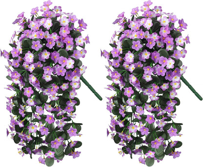 HyeFlora 2PCS Artificial Fall Hanging Flowers for Outdoors, Faux Daisy Muns Plants Fake Silk Orchid Long Stems UV Resistant for Home Garden Wall Party Indoor Outdoor Decor(Light Fuchsia and Fuchsia)