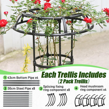 Garden Trellis for Climbing Plants, 2 Pack 41.3 Inch Mushroom Top Trellis for Climbing Plants, Rustproof Metal Plant Flower Trellises for Vine Rose Flower Tomato Support Outdoor Indoor