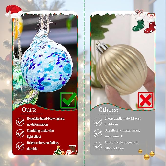 Hand Blown Glass Gazing Balls for Garden Hanging Friendship Balls Christmas Ball Ornaments for Xmas Tree Decoration (Blue - A)