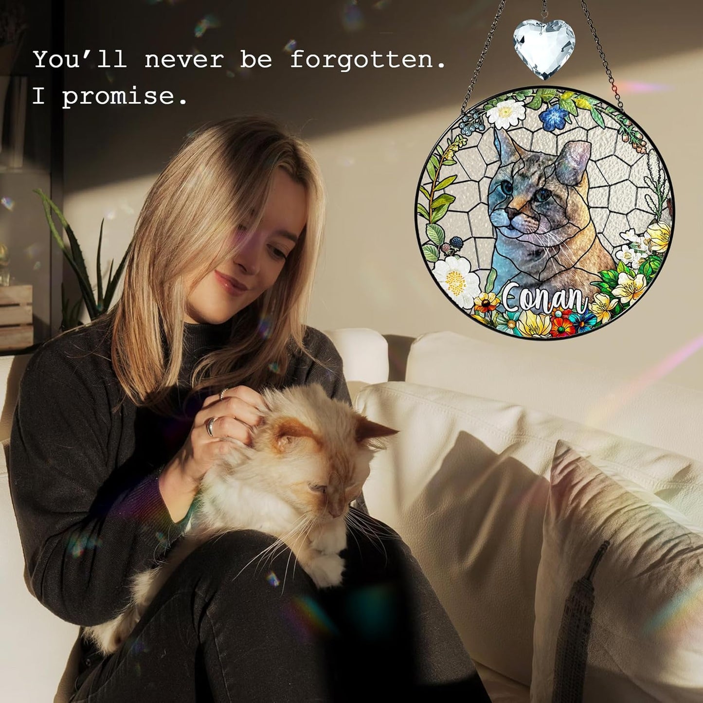 Personalized Pet Stained Glass Window Hanging, Dog Memorial Suncatcher Picture, Sympathy Gift for Loss of Pet, Cat Bereavement Keepsake Potrait Photo, Remembrance Gift for Dog Lovers