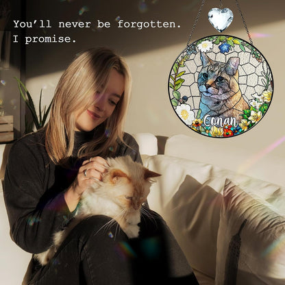 Personalized Pet Stained Glass Window Hanging, Dog Memorial Suncatcher Picture, Sympathy Gift for Loss of Pet, Cat Bereavement Keepsake Potrait Photo, Remembrance Gift for Dog Lovers