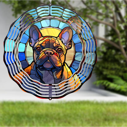 French Bulldog Wind Spinner Pet Dog Memorial Gifts 3D Aluminum Metal Kinetic Hanging Wind Sculpture Spinners for Yard and Garden Indoor Outdoor Window Garden Decoration 8 Inch (French Bulldog 1)