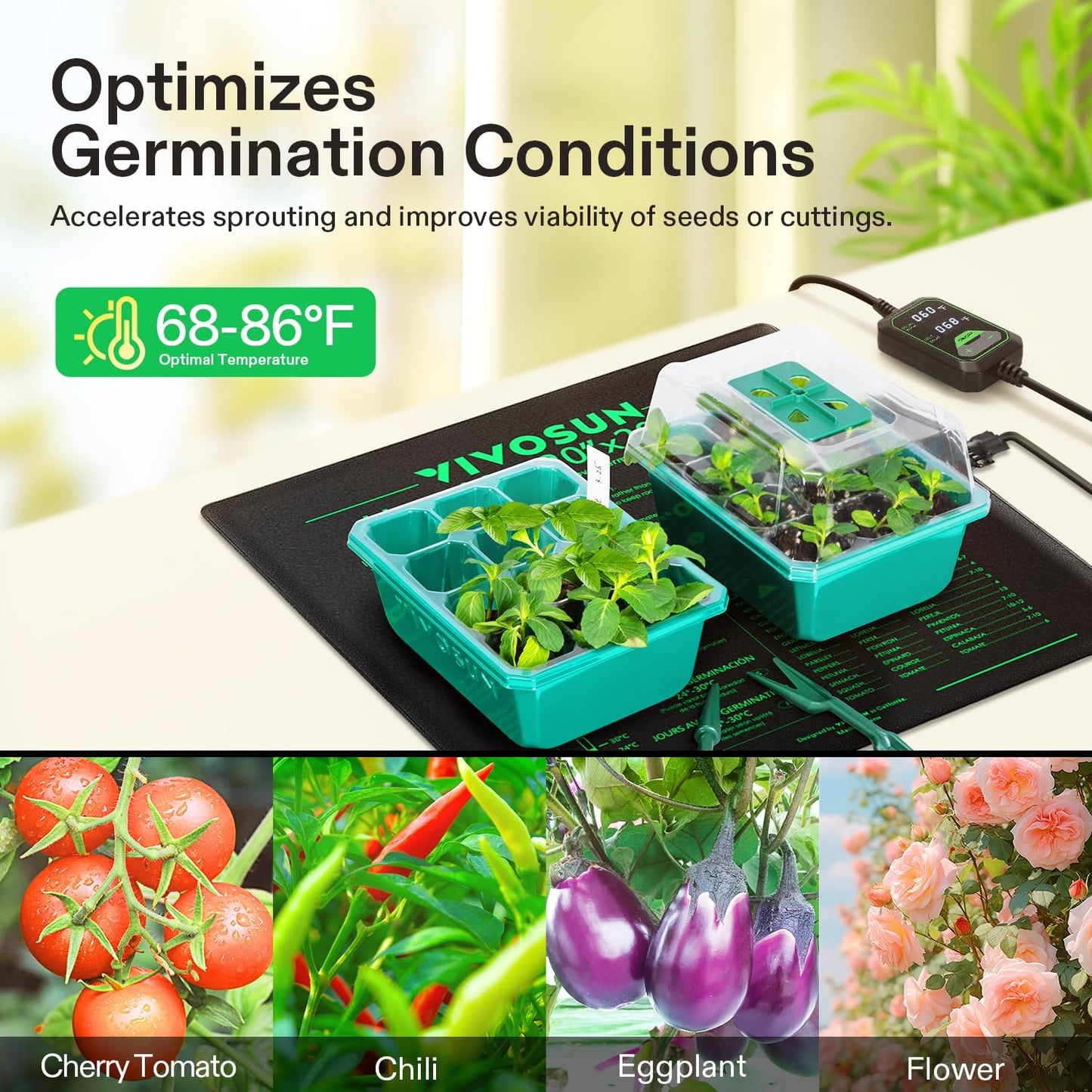 VIVOSUN 20"x20.75" Seedling Heat Mat with Built-in Temperature Controller, UL & MET-Certified Waterproof Plant Heating Pad for Germination, Hydroponics, Brewing, Breeding, and Greenhouses
