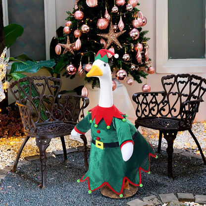 Christmas Goose Outfit Clothes for 23" High Cement or Plastic Goose Elf Red Green Costume Porch Garden Costume for Yard Outdoor Patio Xmas Holiday Decor