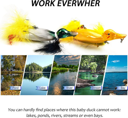Duck Lures for Bass Fishing, Realistic Topwater Baby Duckling Baits Floating Artificial Hard Swimbaits for Pike Musky Catfish Freshwater Saltwater Fishing, 4.8 inch