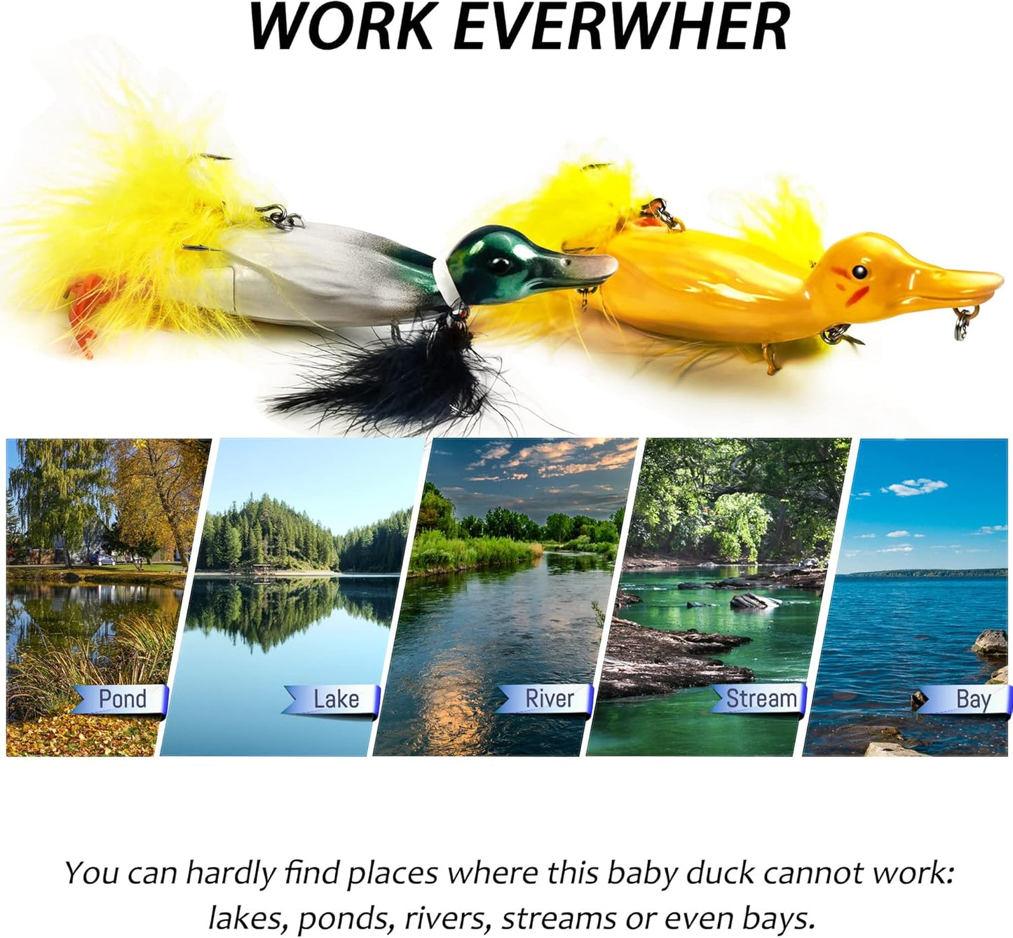 Duck Lures for Bass Fishing, Realistic Topwater Baby Duckling Baits Floating Artificial Hard Swimbaits for Pike Musky Catfish Freshwater Saltwater Fishing, 4.8 inch
