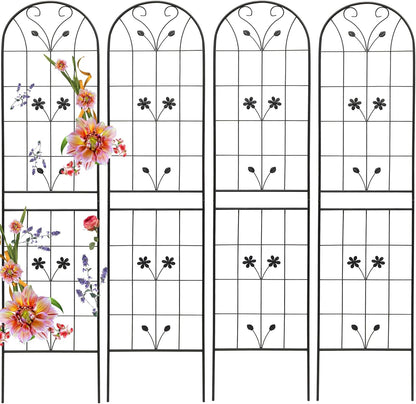 Garden Trellises, 4 Pack Black Metal Coated Rustproof Trellis for Climbing Plants Outdoor, Roses, Vines, Flowers, and Vegetables-19.7×86.7 inches