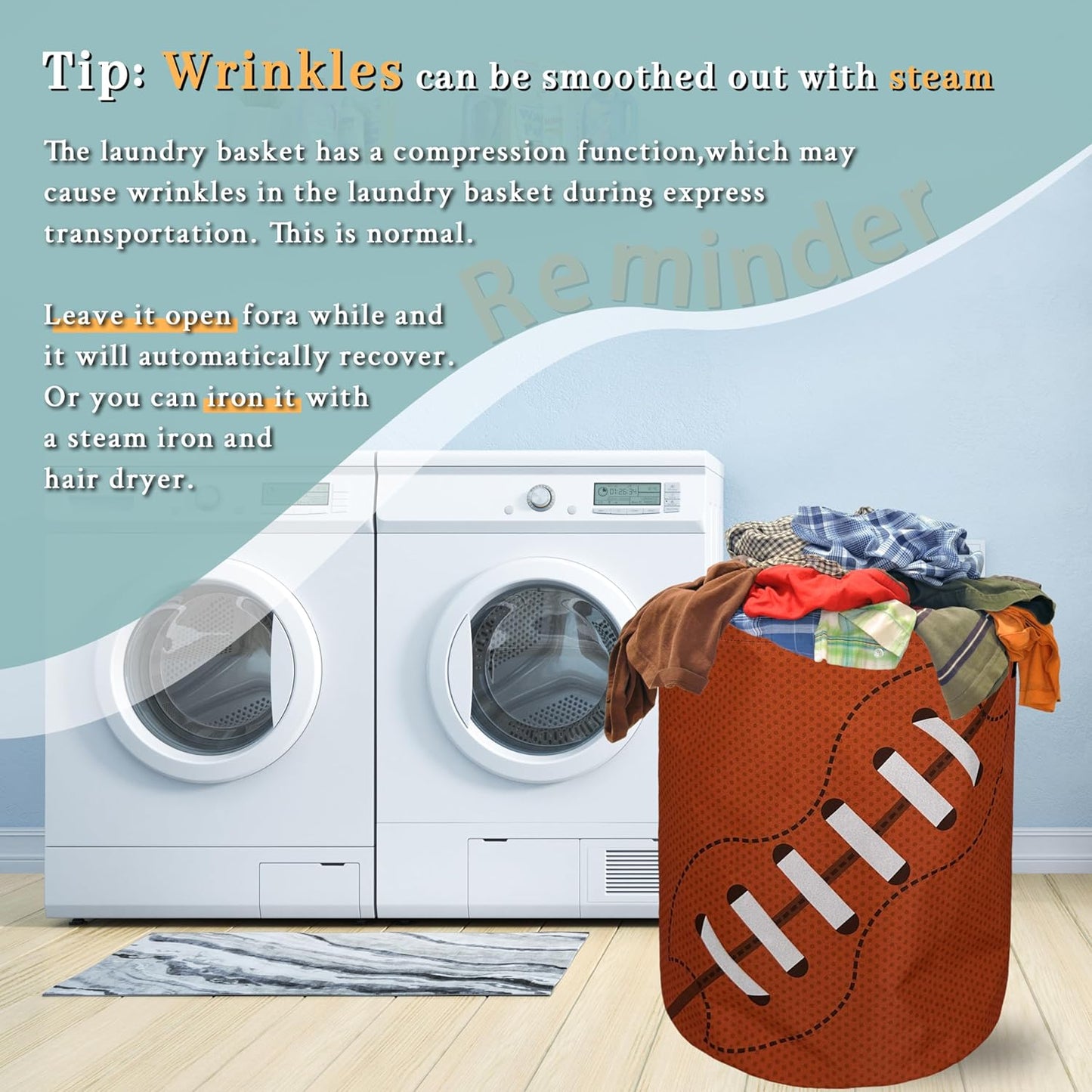Football Laundry Basket Foldable With Handles American Ball Tote Bag Oxford Cloth Funny Laundry Hamper Clothes Storage Bucket Toy Organizer For Bathroom/Laundry/Bedroom 18.9" x 16.5 "