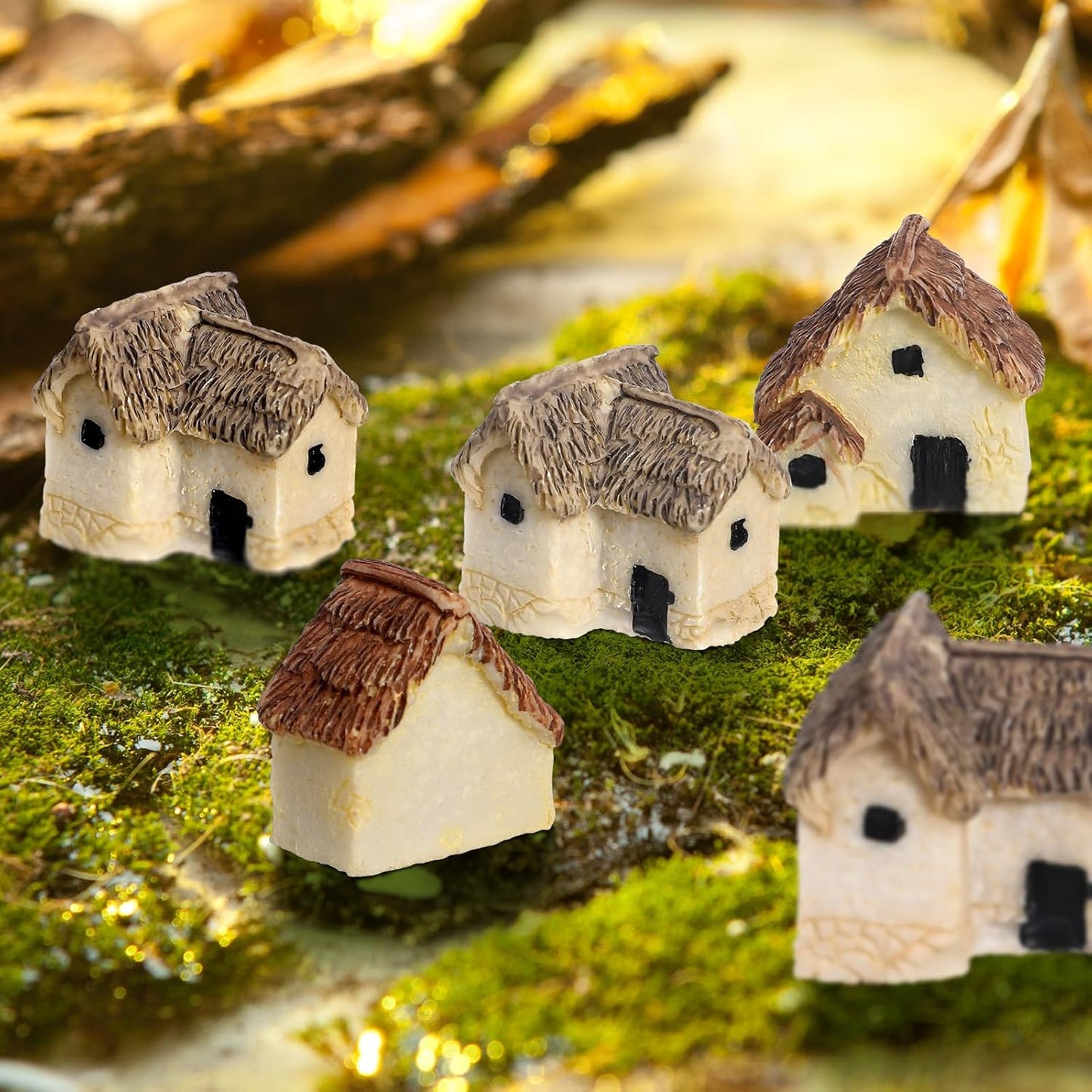 12 Pcs Miniature Fairy Garden Stone House,Mini Fairy Stone Resin House Cottage Statues Sculptures for Micro Landscape Dollhouse Decor