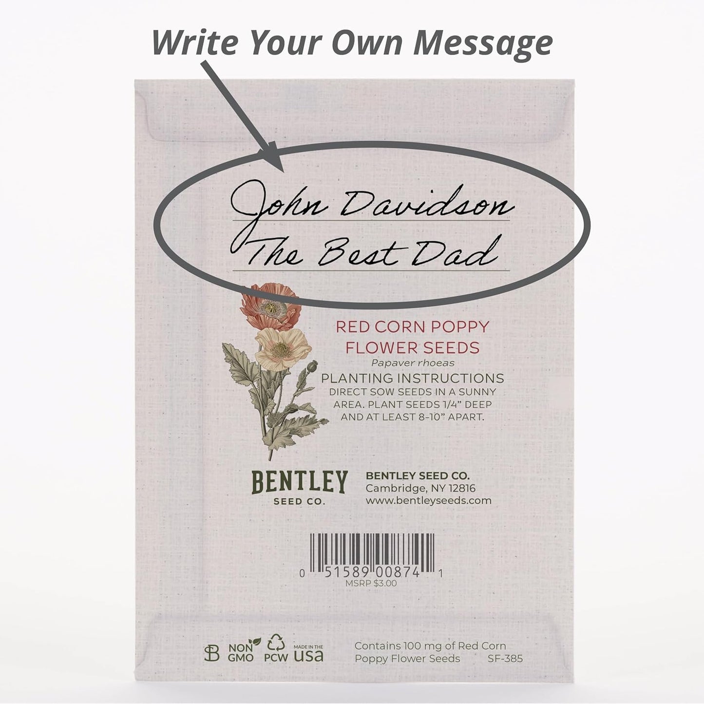 Bentley Classic Vintage Art Poppy Packets, Thinking of You Flanders Corn Seeds, Thoughtful Illustrated Flower Design, Eco-Friendly Hand Out, Sentimental Gift, 25 Pack