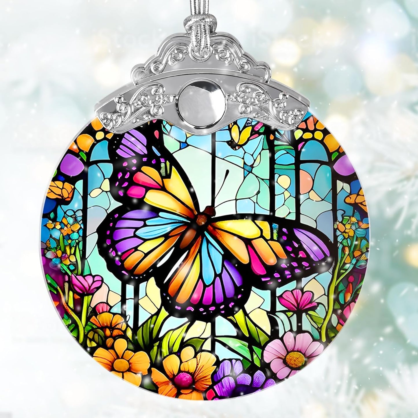 Butterfly Stained Glass Suncatcher, Christmas Tree Ornament, Holiday Decor, Gifts for Butterfly Lovers