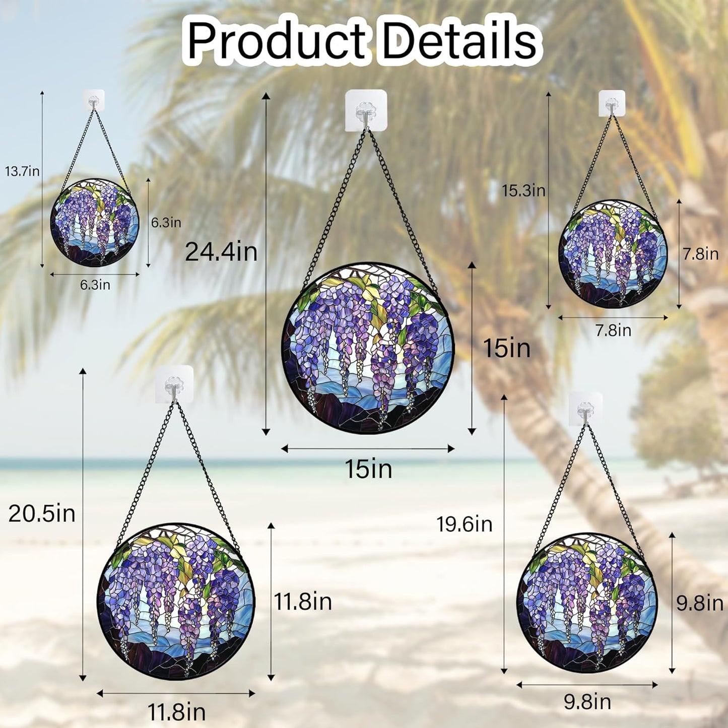 Stained Glass Window Hanging, Wisteria Flower Sun Catcher for Door Home Decor Purple and Blue Suncatcher Christmas Mother's Day Birthday Gifts for Women Men Mom and Nana 7.8 in