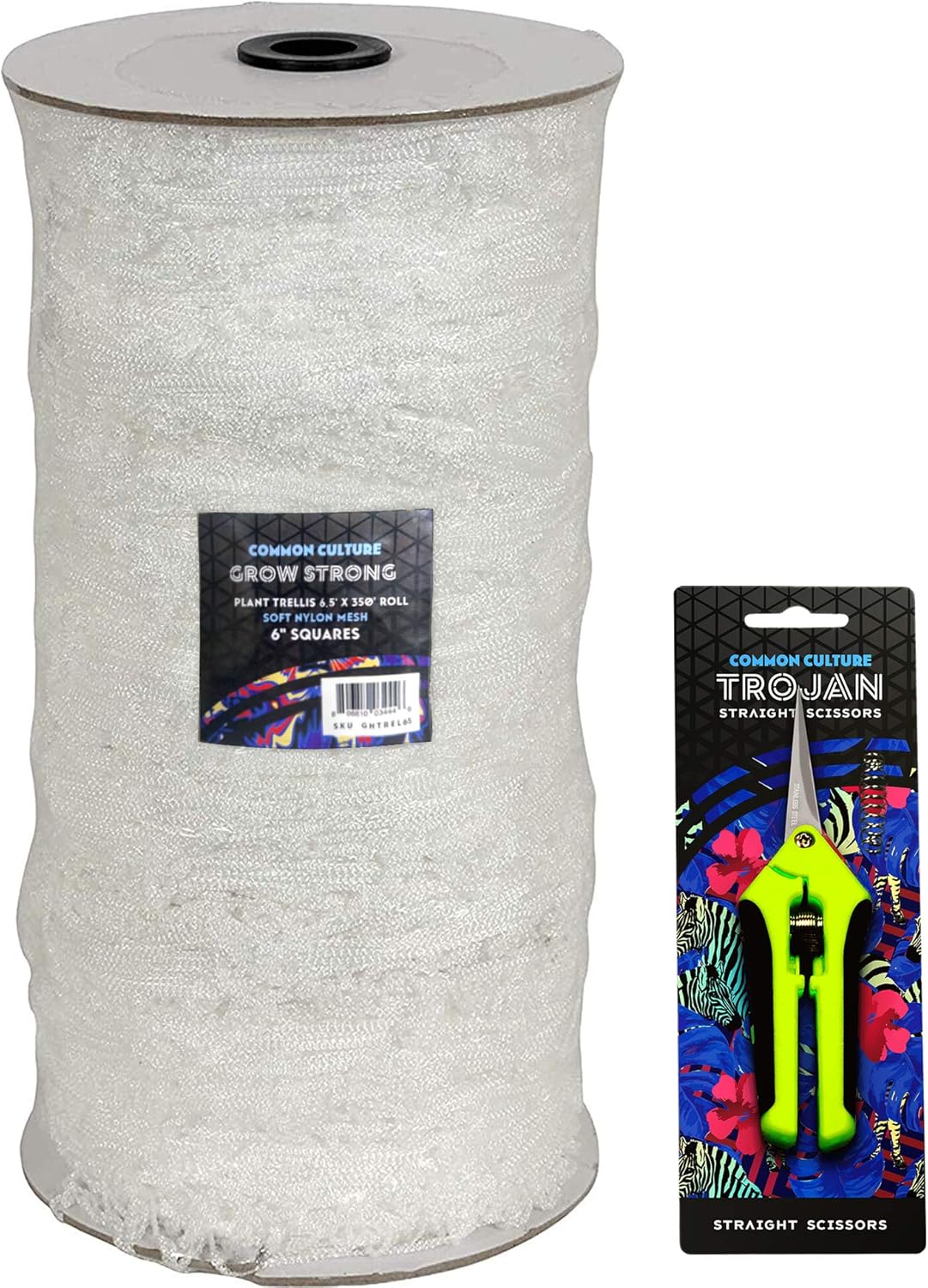 Soft Mesh Nylon Trellis Netting Bulk Roll - 6.5 x 350 ft Heavy-Duty Garden Netting for Plants + COMMON CULTURE Trimming Scissors