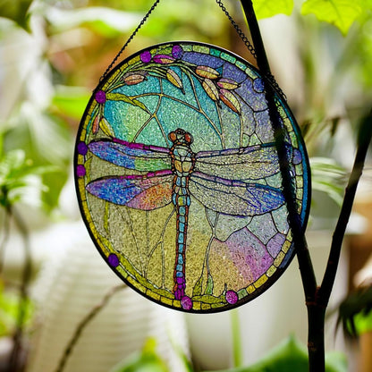 Generic Dragonfly Stained Glass Suncatcher Artistic Window Hanging,7.8” Hand-Painted Glass Panel Wall Home Decor,Gift for Women Garden Decor Suncatcher (Dragonfly), BL009