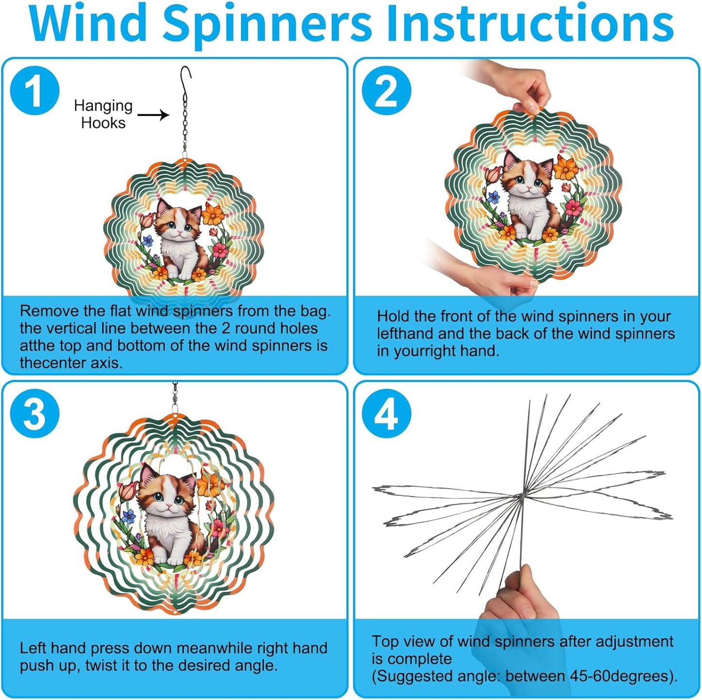 Metal Wind Spinners for Outdoor,Birthday Gifts for Women Mom Grandma, 12 Inch Cute Brown cat Wind Spinner, Kinetic Sculpture Garden Decor for Ornament Gifts