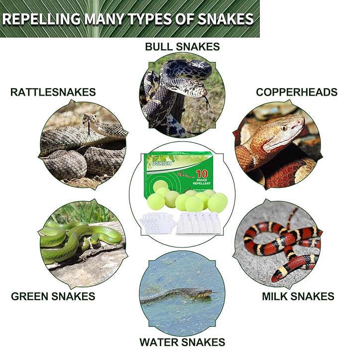 USKICH 10 Pack Snake Away Repellent, Snake Repellent Balls for repelling Snakes Rats and Other Pests, for Yard Lawn Garden Camping Fishing, Natural Plant Formula Pest Insect Control(Recipe Upgrade)…