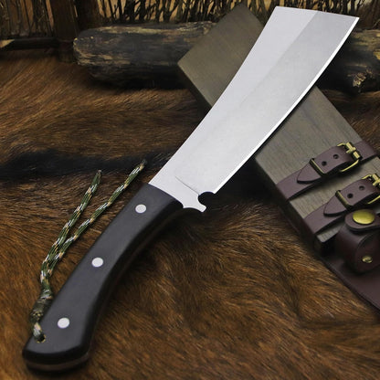 BA-KOR (Pioneer ) (14.6") DC53 steel 6mm thickened full Tang fixed knife+ Wooden sheath &(5.9IN) Cerium Igniter, suitable for outdoor hunting, cutting, chopping, camping, obstacle removal, exploration, fishing, EDC, BBQ (Sanding finish version)