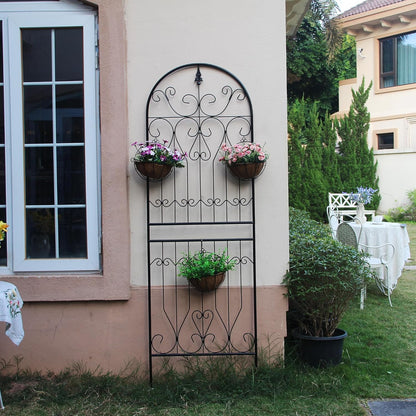SCENDOR Metal Trellis 82.7" H x 26.7" W Tall Powder-Coated Black Garden Trellis Wrought Iron Heavy Scroll Metal Decoration Lawn Patio for Rose Clematis Ivy Weather Resistant Garden Addition 1 Pack