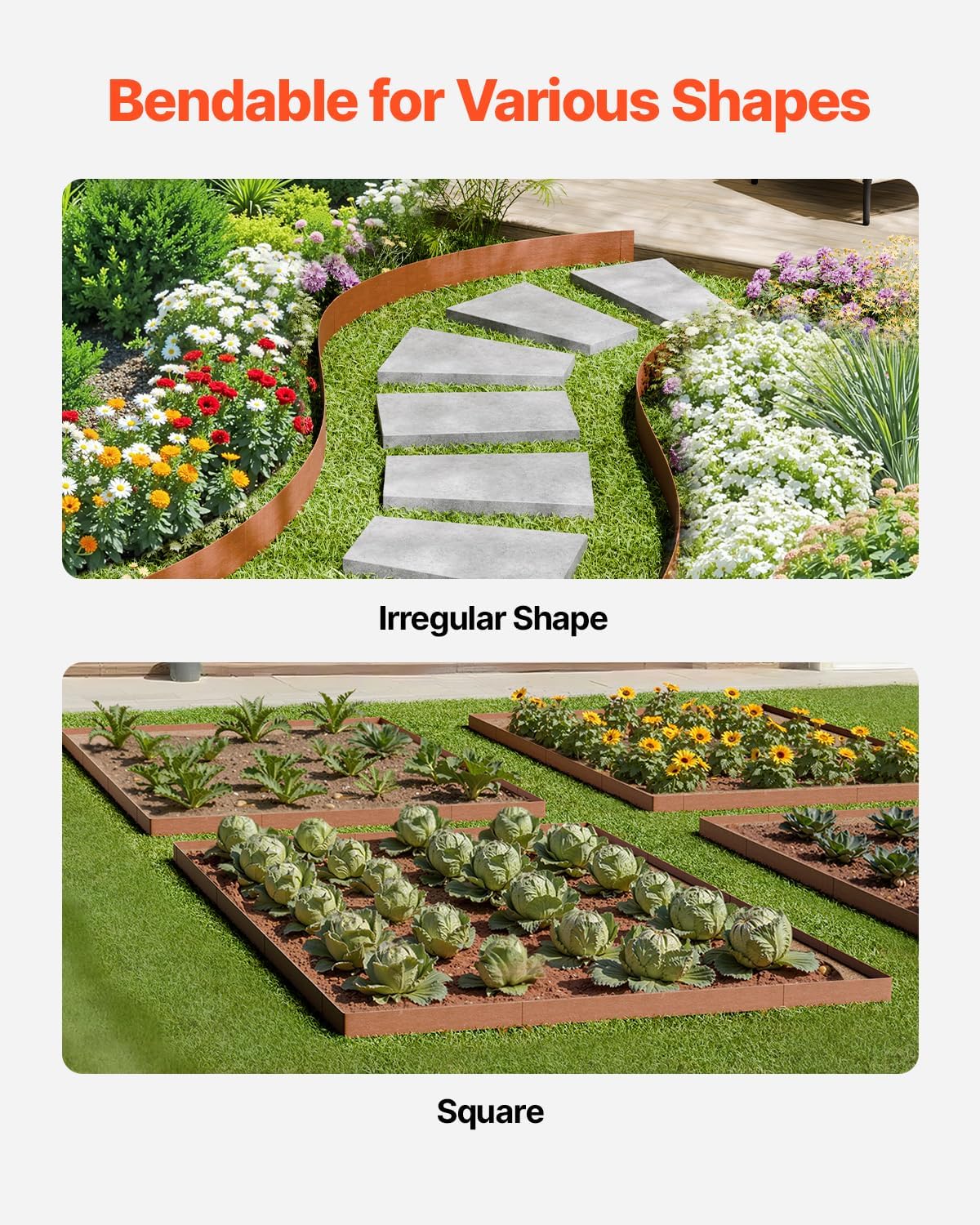 VEVOR Steel Landscape Edging, 10 Packs 40 x 4.5 in Weather-Resistant & Pre-Rust Metal Landscape Edging, Bendable Garden Edging Border, Heavy Duty Lawn Edging, Flower Bed Yard Pathway Divider