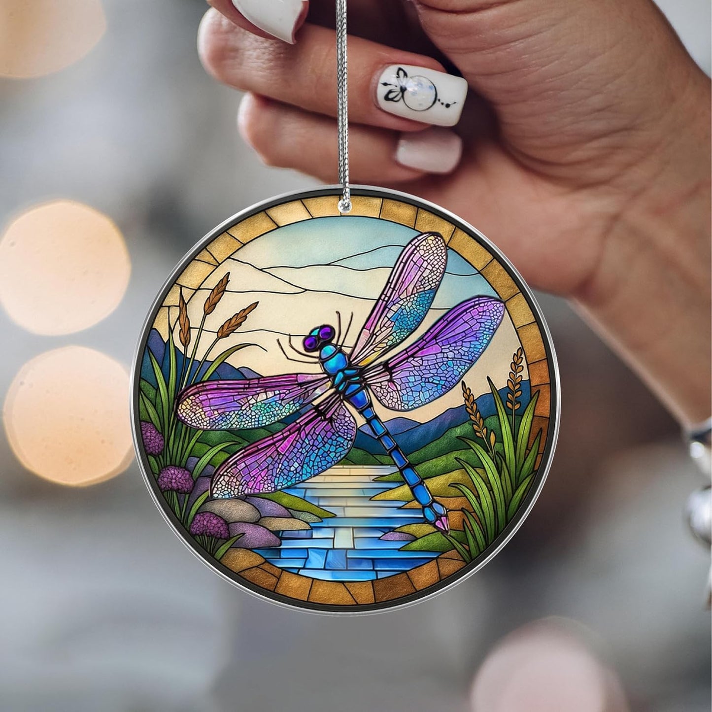 Dragonfly Gifts for Women, Dragonflies Decor Suncatcher Effect, Dragon Fly Stained Glass Effect, Dragonfly Ornaments for Christmas Tree Decoration, Birthday Gift for Mom (Nature’s Melody)