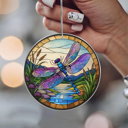 Dragonfly Gifts for Women, Dragonflies Decor Suncatcher Effect, Dragon Fly Stained Glass Effect, Dragonfly Ornaments for Christmas Tree Decoration, Birthday Gift for Mom (Nature’s Melody)